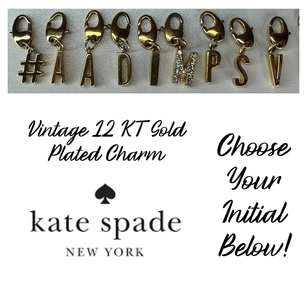 Kate Spade 12 KT Plated Letters Charms (No Bracelet) Initial # A A D I M P S V - Picture 3 of 3